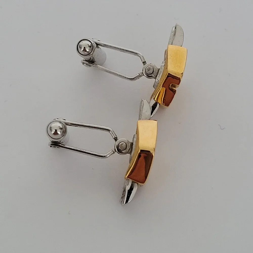 Vintage Givenchy 1977 Two Tone G Logo Hexagon Cufflinks Gold Silver Mens Jewelry
